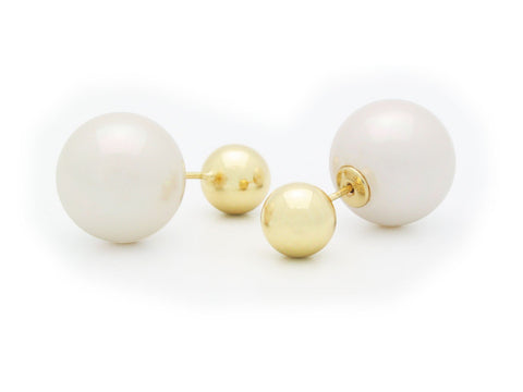 Double Sided Faux Pearl and Gold Earrings