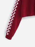 Contrast Checked Sleeve Crop Hoodie