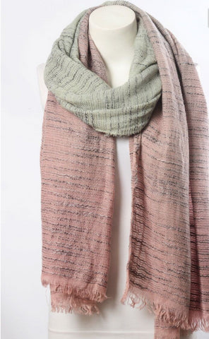 Pink & Ivory Ombre Winter Long Fringe Scarf
