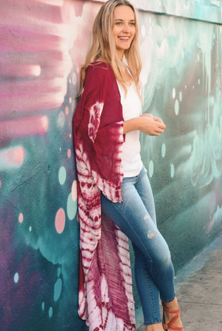 Berry Tie Dye Long Yoga Kimono