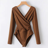 Long Sleeve V-Neck Backless Bodysuit