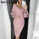 Women's V-Neck Knit Sweater Dress