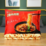 Instant Noodles Blanket with Ramen Packet Plush Pillow