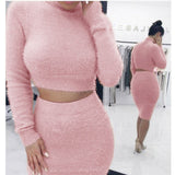 Women Two Piece Set Crop Sweater and Pencil Skirt