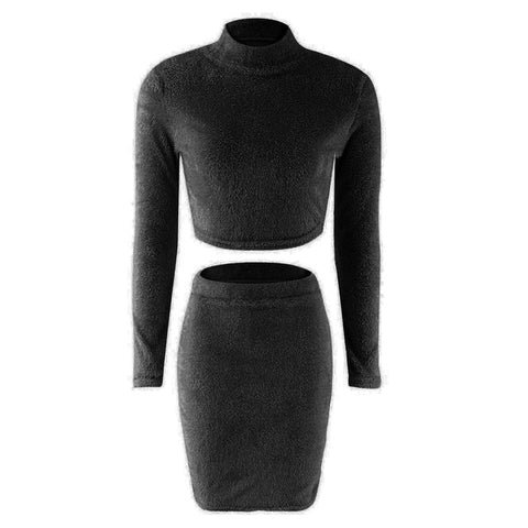 Women Two Piece Set Crop Sweater and Pencil Skirt